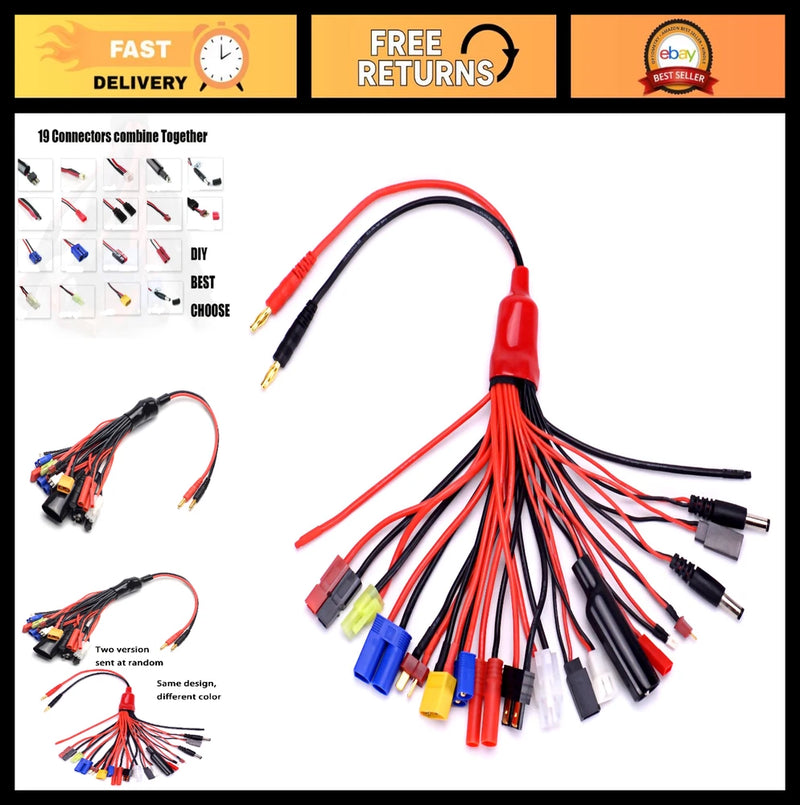 19-in-1 Lipo Battery Charger Adapter Cable for RC Car Drone - JST, T-Plug, XT60, Battery