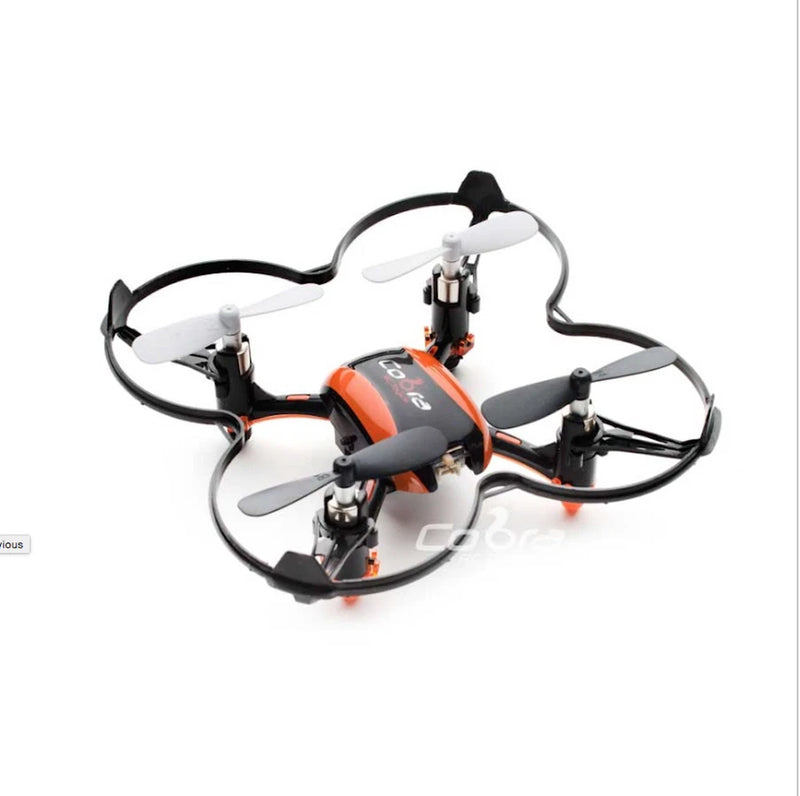 Relaxus micro RC drone quadcopter with orange body and white prop arms