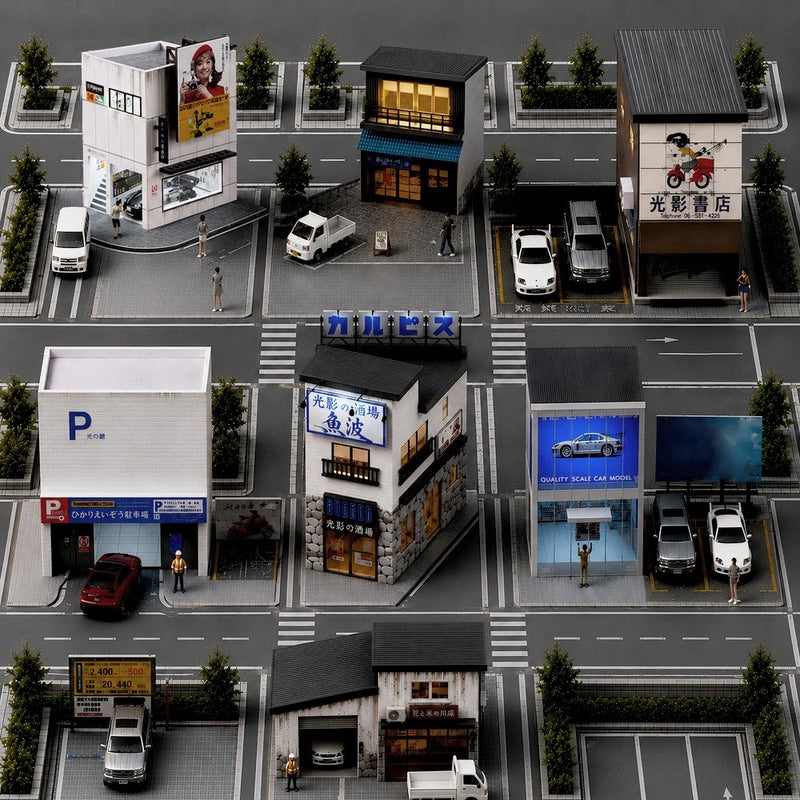 1/64 Diorama Diecast Garage Model LED Parking Lot Scene City Building Display US