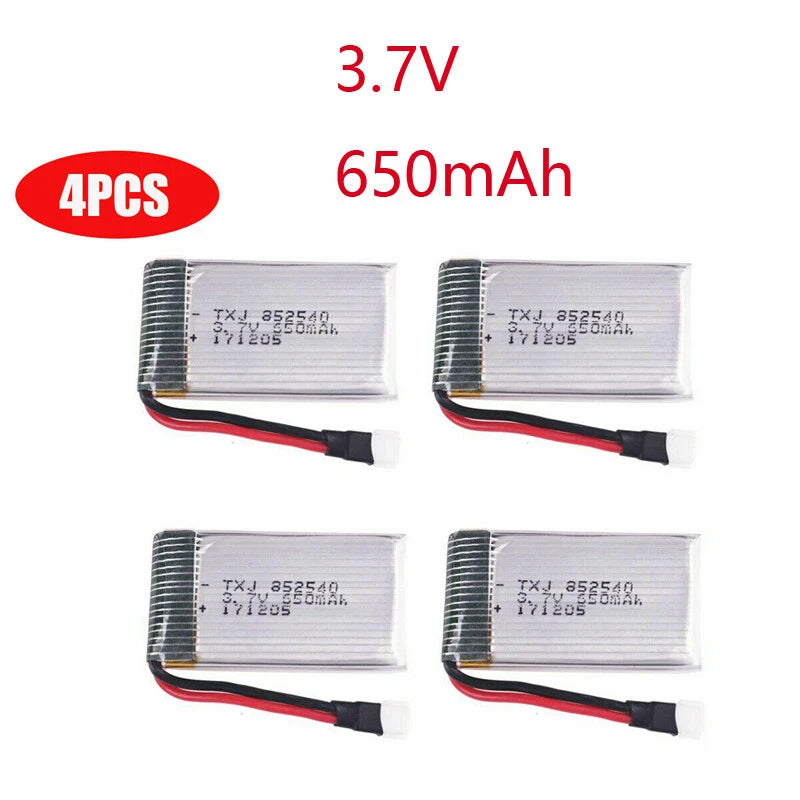 4Pcs 3.7V Lipo Battery 650mAh with USB Charger for RC UAV Drone Vehicle Car Toy