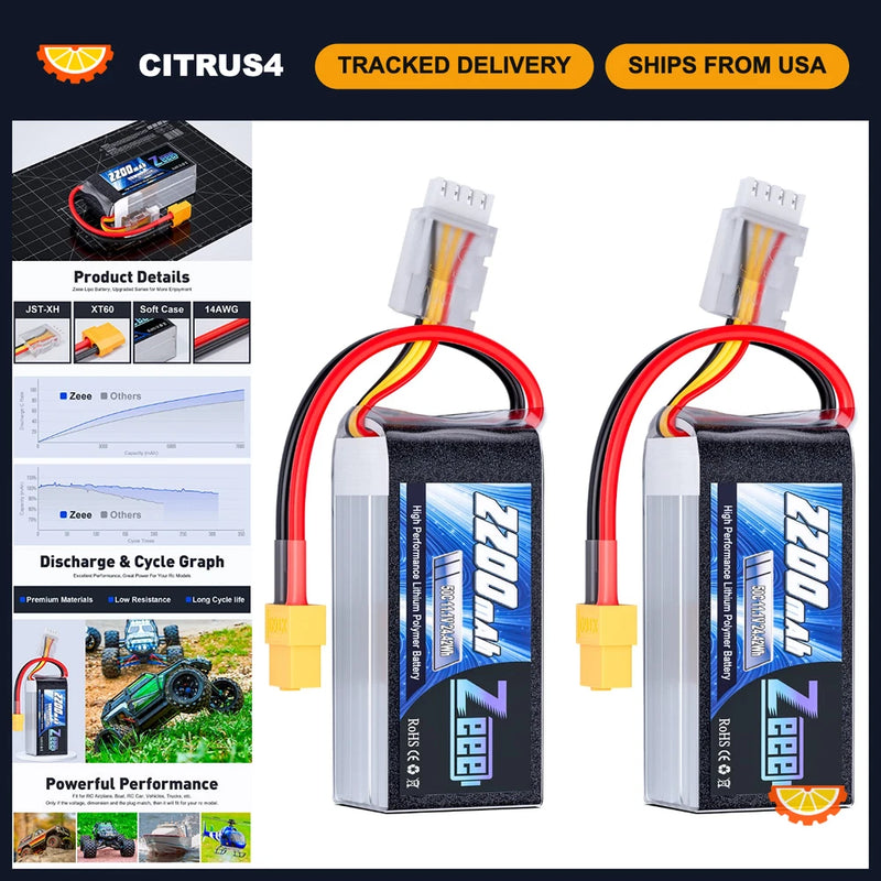 2200mAh 11.1V 50C Lipo Battery Shorty Pack XT60 for RC Cars, Drones, Boats & Mor Battery