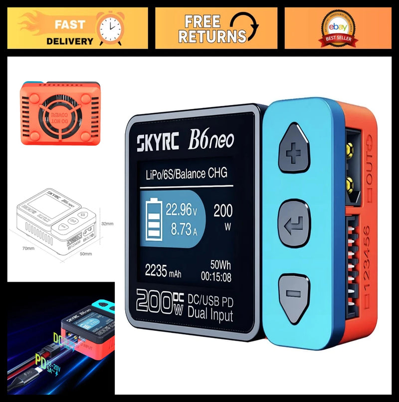 Balance Lipo Battery Charger 1S-6S, 200W DC, Smart Discharger & Storage - Blue-R Battery