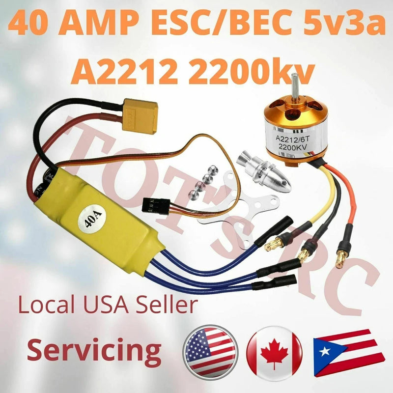 RC drone motor and 40A ESC set with yellow controller and wiring harness
