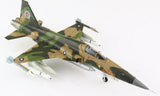 1/72 scale fighter jet model with green desert camo and twin front intakes