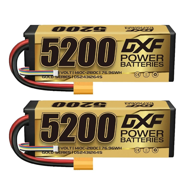 DXF 2PCS Performa Racing Graphene  Lipo 5200 14.8V 140C Battery GOLDEN XT90