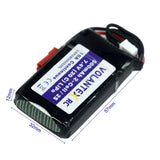 Black 2S LiPo RC battery pack with label, JST plug, and red/black leads