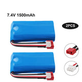 2Pcs1500mAh 7.4V 2s Li-ion Battery T Plug 15C for WLtoys 4WD Rc Cars 12403 12402