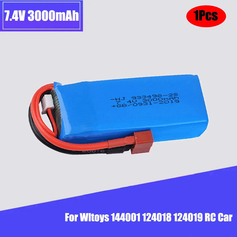1Pack 7.4V 3000mAh Lipo Battery 2S for Wltoys 144001 124018 124019 RC Car Truck