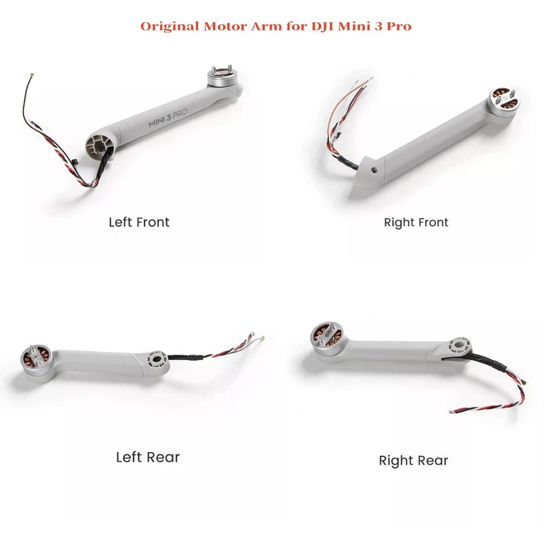 DJI Mini 3 Pro motor arms with wire leads, four positions shown