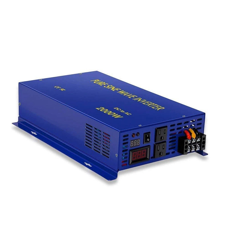 2000W Pure Sine Wave Inverter 12V DC to 120V AC  Off Grid Power Truck/ Car/RV