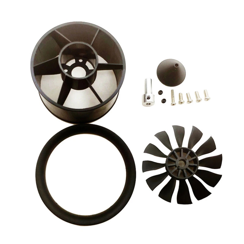 50mm RC duct fan unit with 12-blade prop, mounting ring, and screw hardware set
