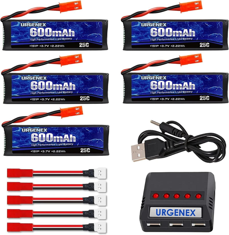 3.7v Lipo Battery 600mAh with JST Plug 1S Li Po Battery with X5 Battery Charger Battery