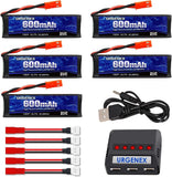 1S 600mAh LiPo batteries with JST plugs and URGEnEX USB charger