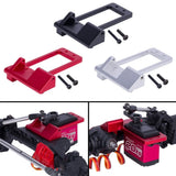 Aluminum RC front axle servo mount bracket set with screws, in black, red, and gray