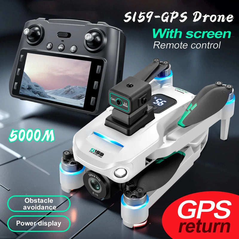 GPS FPV drone with quadcopter body and remote controller with screen
