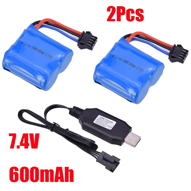 2x 3.7V 600mAh Li-ion Battery 4P plug/USB Charger for UDI001 2.4G RC Boat Toy