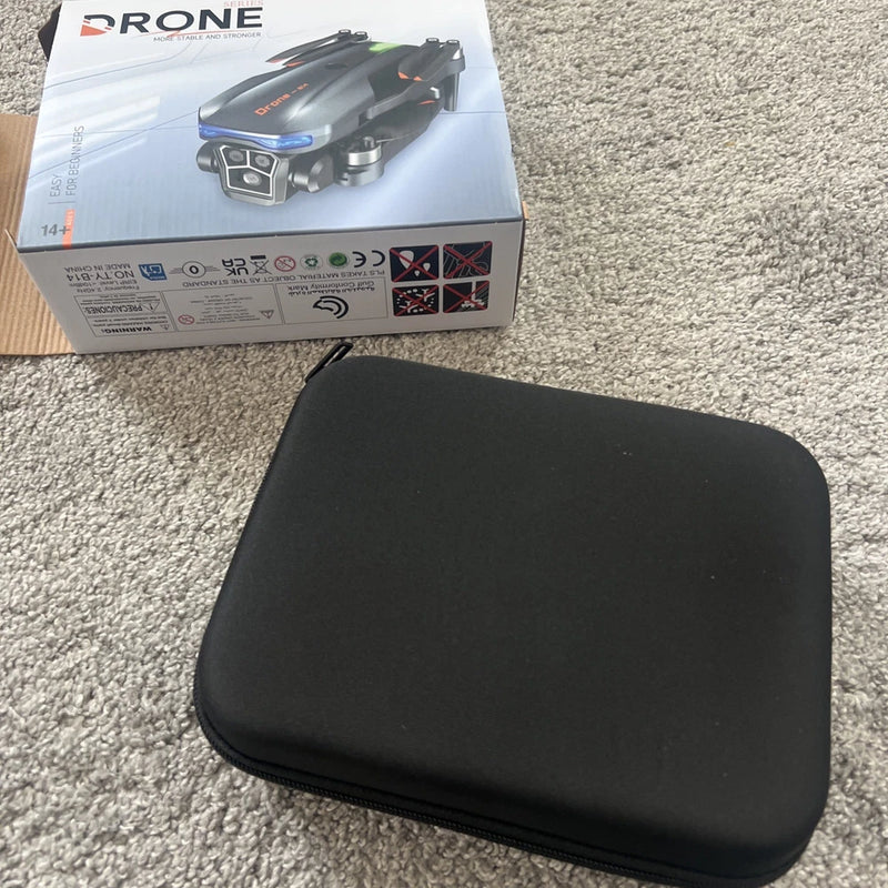 Black hard-shell drone carry case with zippered closure