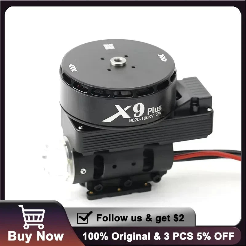 Hobbywing X9 Plus 9620 motor with mounting base and cooling fins, with wire leads