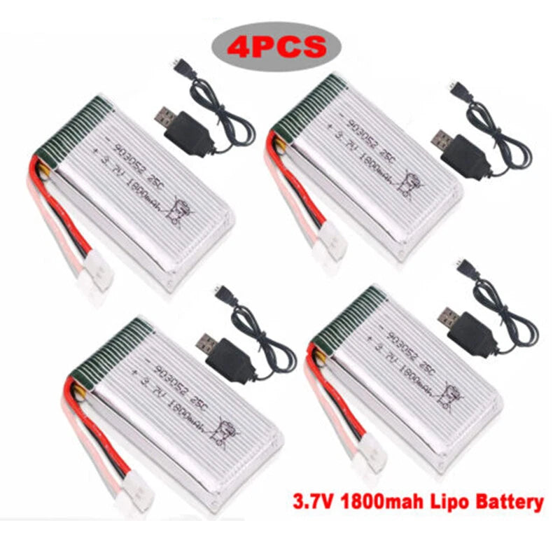 1800mah 3.7V Lipo Battery 25C XH2.54 Plug & Charger for RC Drone Quadcopter