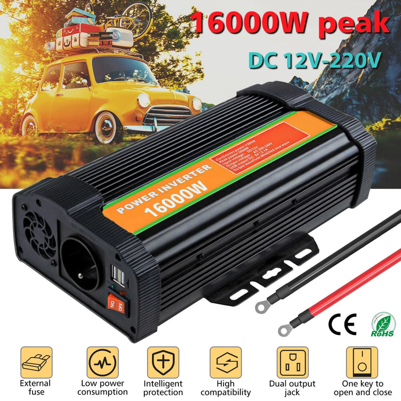 16000W Car Power Inverter DC Pure Sine Wave Solar Converter LCD 12V To AC 110V