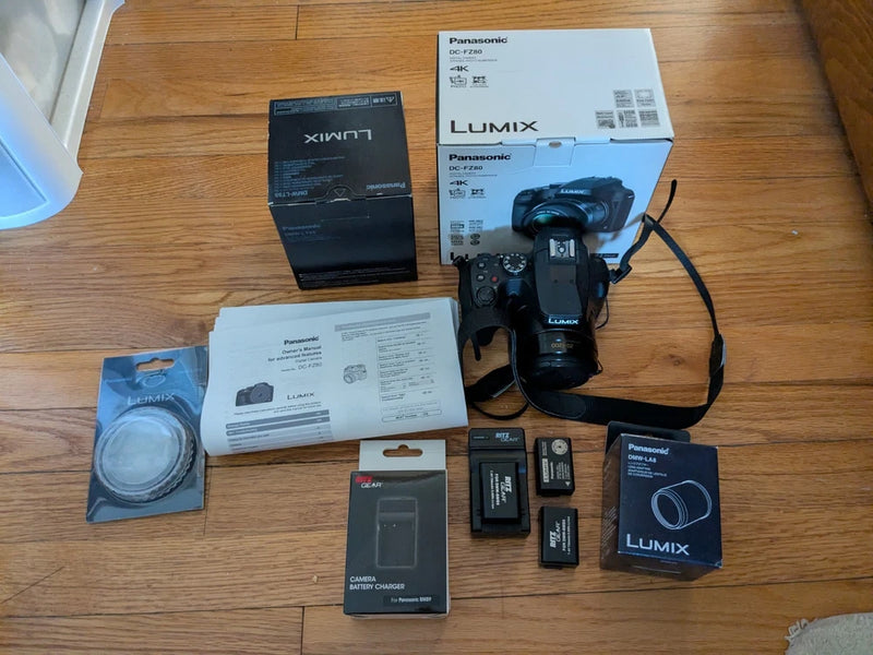 Panasonic DC-FZ80 As-is With Telephoto Macro Converter Batteries
