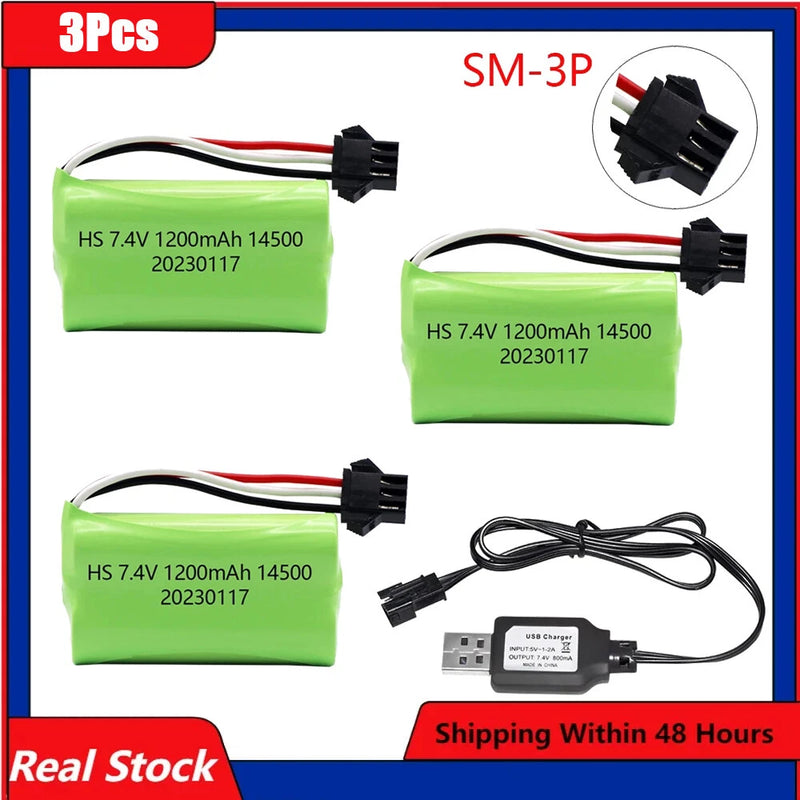 3¡Á 14500 7.4V 1200mAh Li-ion Battery SM-3P Plug For RC water bullet gun Toys RC