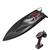 Carbon-fiber style RC speed boat with clear cockpit and 4CH handheld transmitter