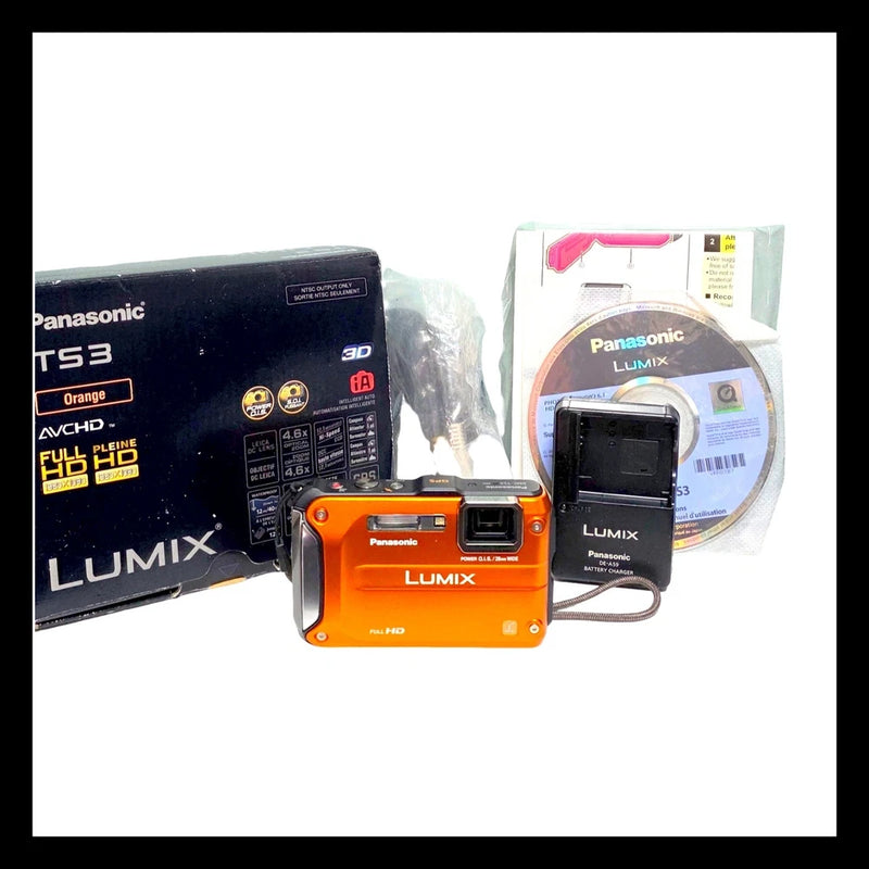 Panasonic LUMIX DMC-TS3/DMC-FT3 12.1MP Digital Camera Orange 16GB SD Card Charge