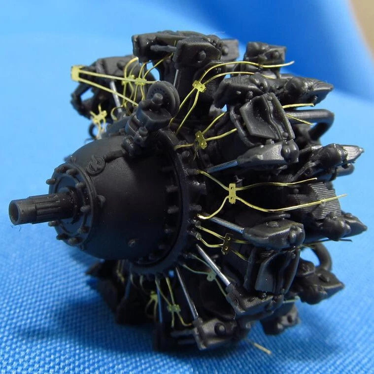 1:32 resin engine detailing set with black engine parts and green wire cables