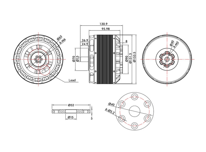 Finned brushless outrunner motor with circular end plates and mounting holes