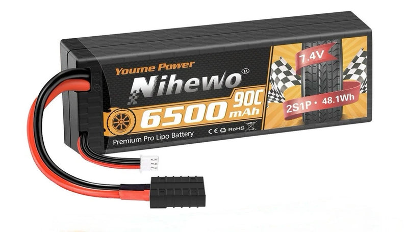 7.4V 6500mAh 90C 2S LiPo Battery T Plug JST-XHR for 1/10 1/8 RC Car