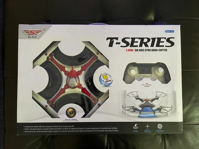 T-Series 2.4GHz six-axis FPV quadcopter box with drone graphic