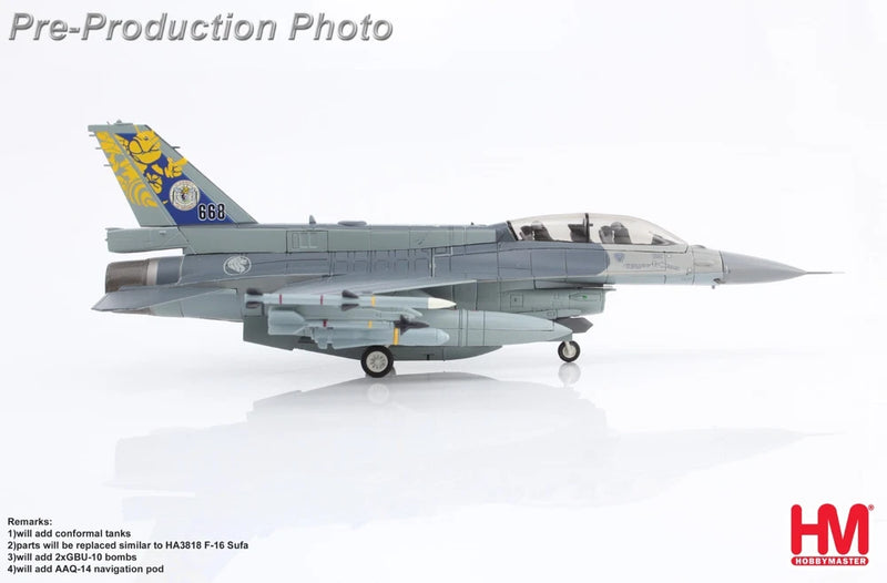 1:72 scale F-16D fighter jet model with gray fuselage and colorful tail graphic