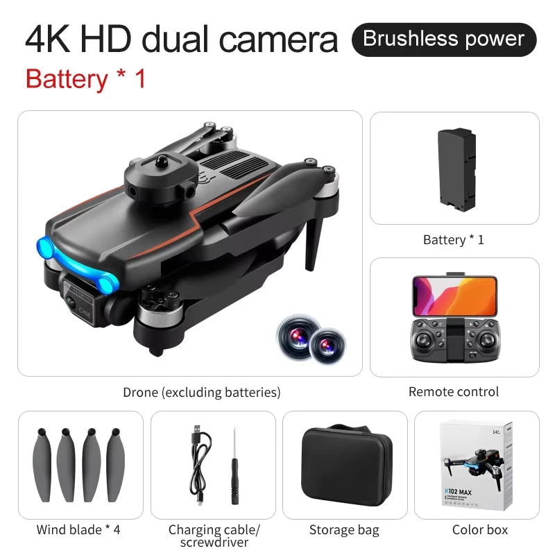 Gray mini quadcopter drone with 4 propellers and front gimbal camera