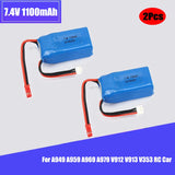 2Pcs 7.4V 1100mAh 25C 2S Lipo Battery JST Plug For Wltoys A949 A959 A969 A979