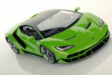 Lime green 1:18 scale Lamborghini Centenario model car with front grille and headlights