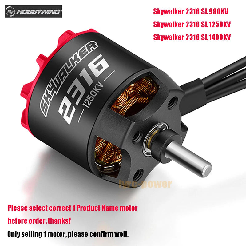 Hobbywing Skywalker 2316 SL brushless motor, black with red end caps and metal shaft