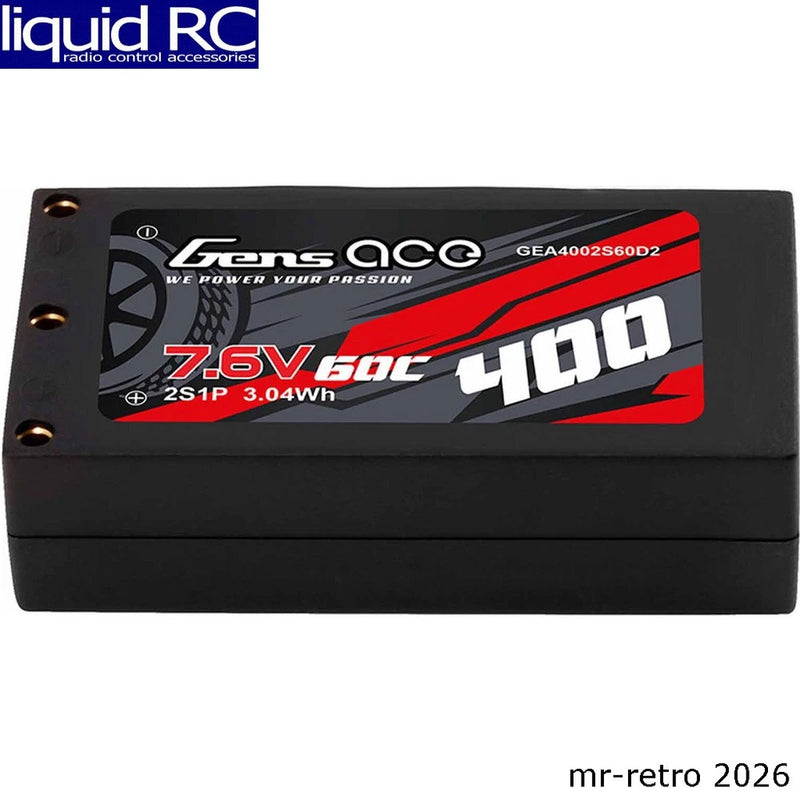 Gens Ace 4002S60D2 400mAh 2S 60C 7.6V HV Hardcase LiPo Battery w/ XT-60 Plug