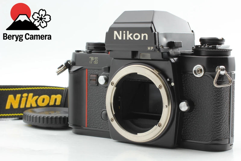 Nikon F3HP black SLR film camera body, front view with lens mount opening