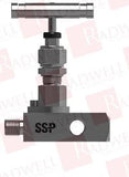 Metal industrial valve fitting with threaded port and 'SSP' label