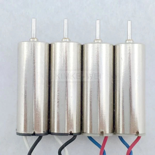 Four cylindrical micro motors with metal shafts and lead wires