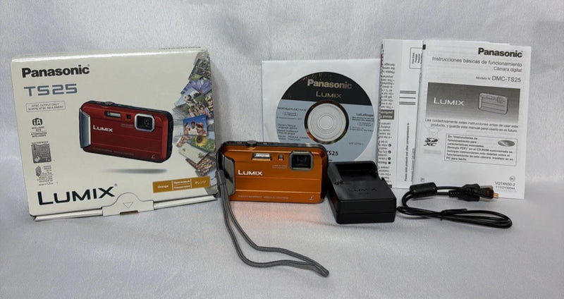 Panasonic LUMIX DMC-TS25 Waterproof Digi Orange Cam 16.1Mp - MINT