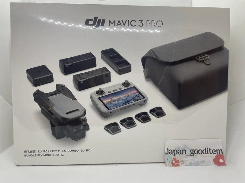 Drone accessories kit with DJI Mavic 3 Pro drone, batteries, controller phone mount, and bag