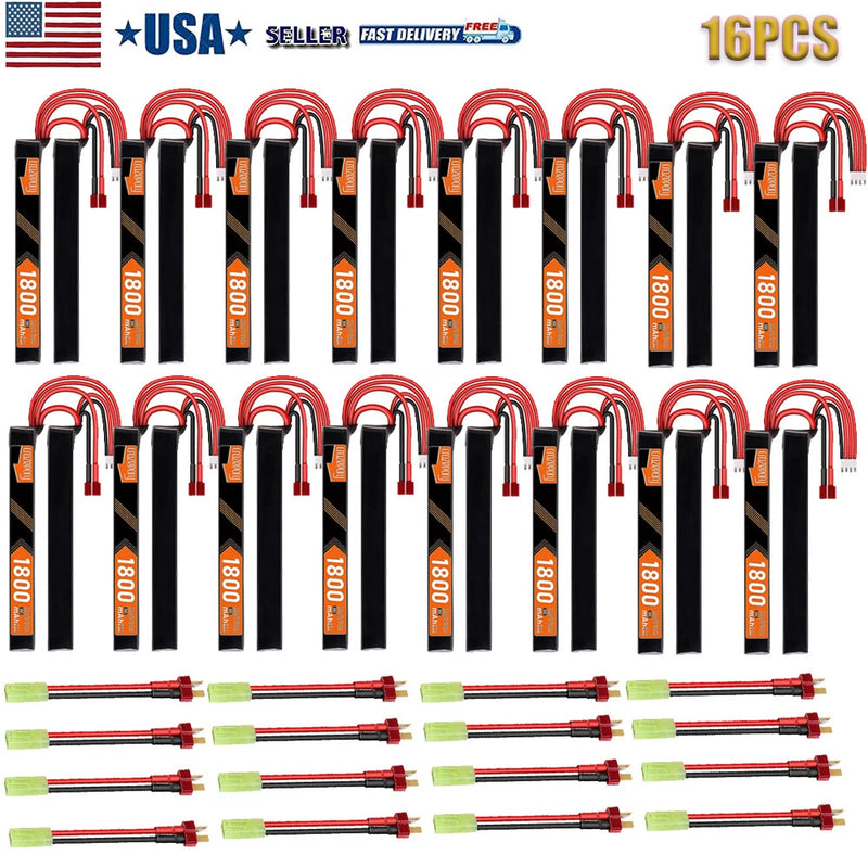 1800mAh 11.1V 3S 30C Airsoft LiPo Battery Deans T Plug to Mini Tamiya Cable