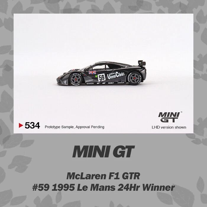 MINI GT 1:64 McLaren F1 GTR #59 1995 Le Mans winner model car, black with red accents
