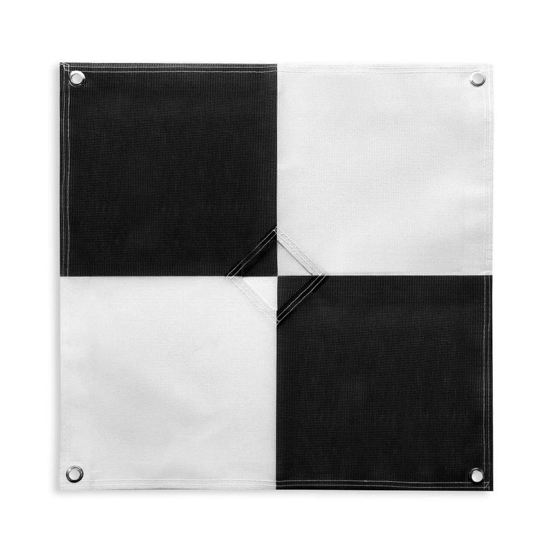 Square aerial target panel with black and white quadrant design and central cross