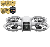 Light gray 4K camera drone top view with four propellers and front camera