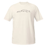 White crewneck graphic T-shirt with line-drawn car front on chest