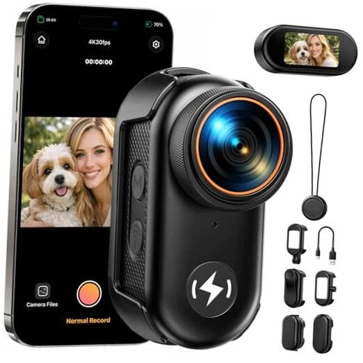 4K Mini Body Camera with 64GB Card, WiFi Thumb Action Camera with 1.47" black