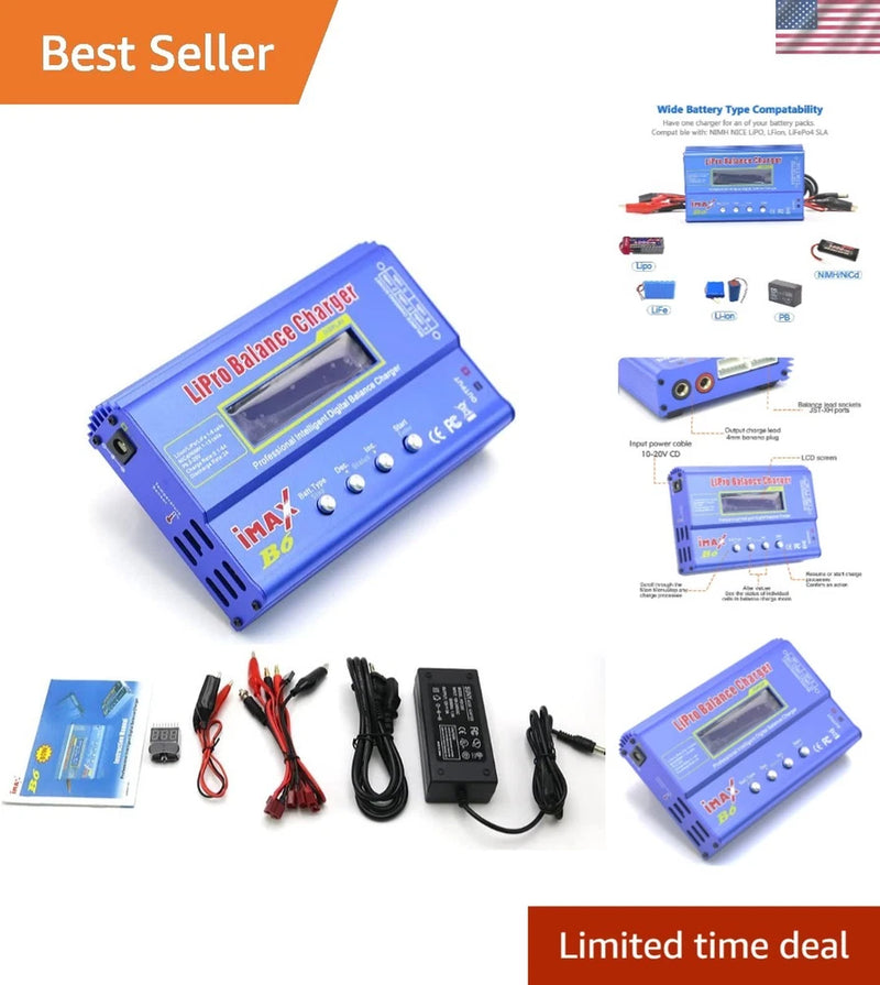 IMAX B6 80W LiPo Balance Charger 6A with Discharger and 12V Power Adapter Battery